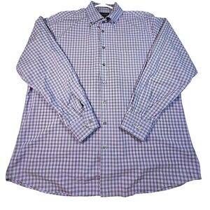 SCOTT BARBER Mens XL Purple Blue Plaid Shirt 100% Cotton Button Down L/S XL